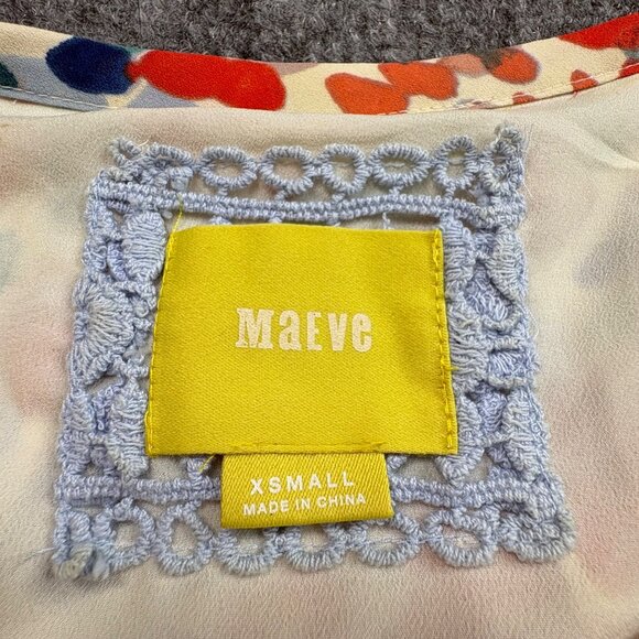 Anthropologie Maeve Dress‎ XS Watercolor Ruffled Sleeve Cold Shoulder Boho Flowy - Picture 3 of 12